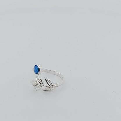 Silver Blue Opal Ring with Olive Leaf Design, Greek Collection, 925 Silver