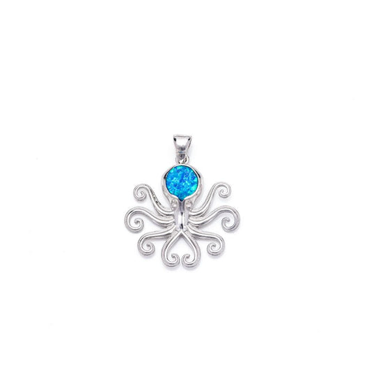 Sterling Silver Octopus Pendant with Blue Opal Inlay
