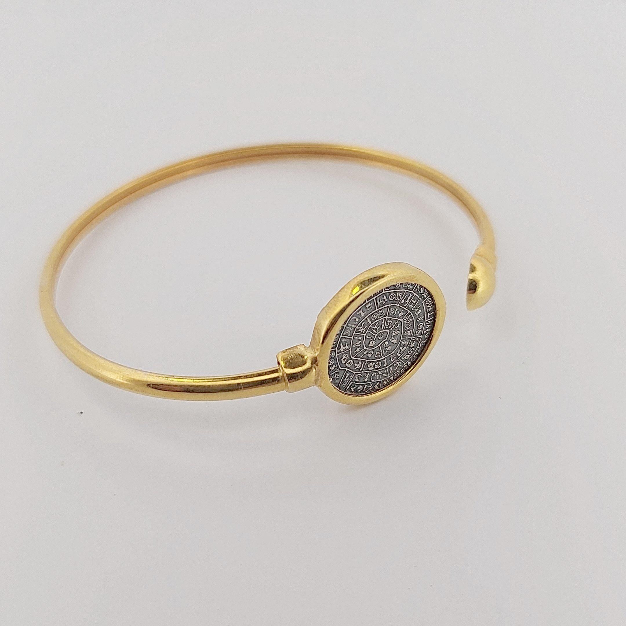 Gold Plated Phaistos Disc Bangle: Ancient Greek Minoan Design