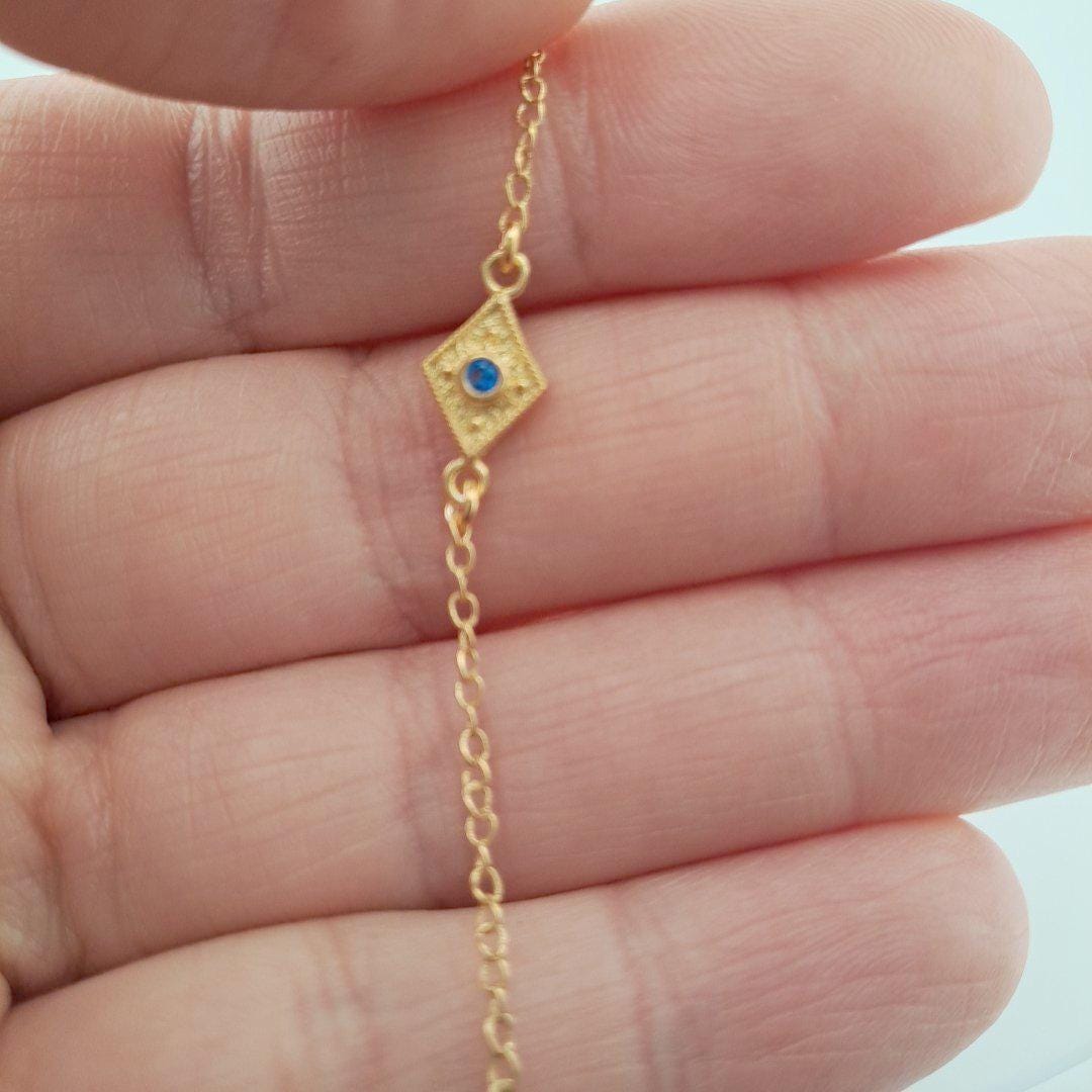 Byzantine Bracelet - Gold Plated Chain Sterling Silver Jewelry With Emerald Charm