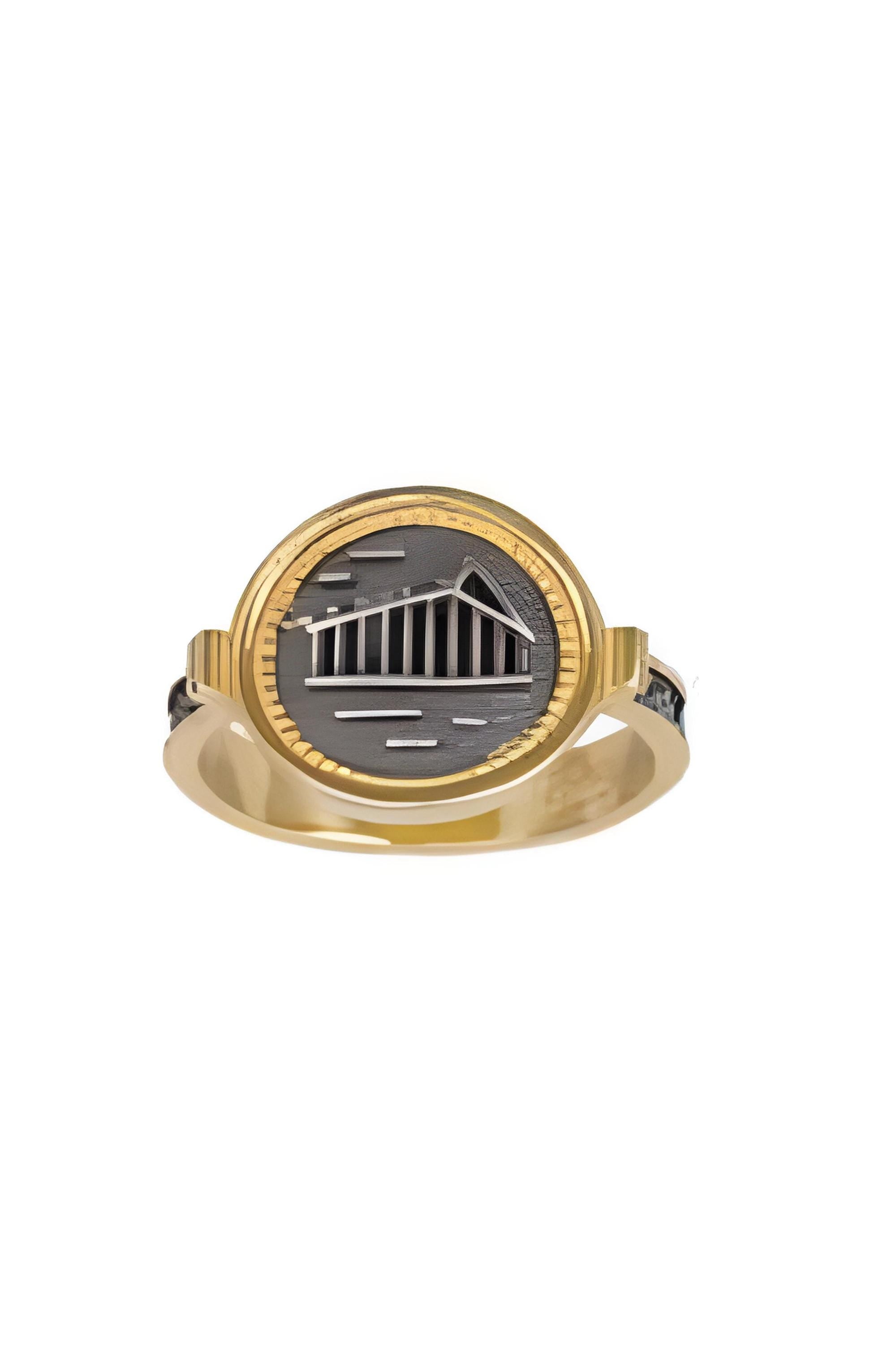 Parthenon Temple Ring, Silver Gold Plated, Acropolis Design, Statement Ring