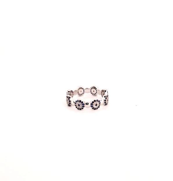 Evil Eye Eternity Ring – Silver 925 Full Band Blue Zircon CZ Design