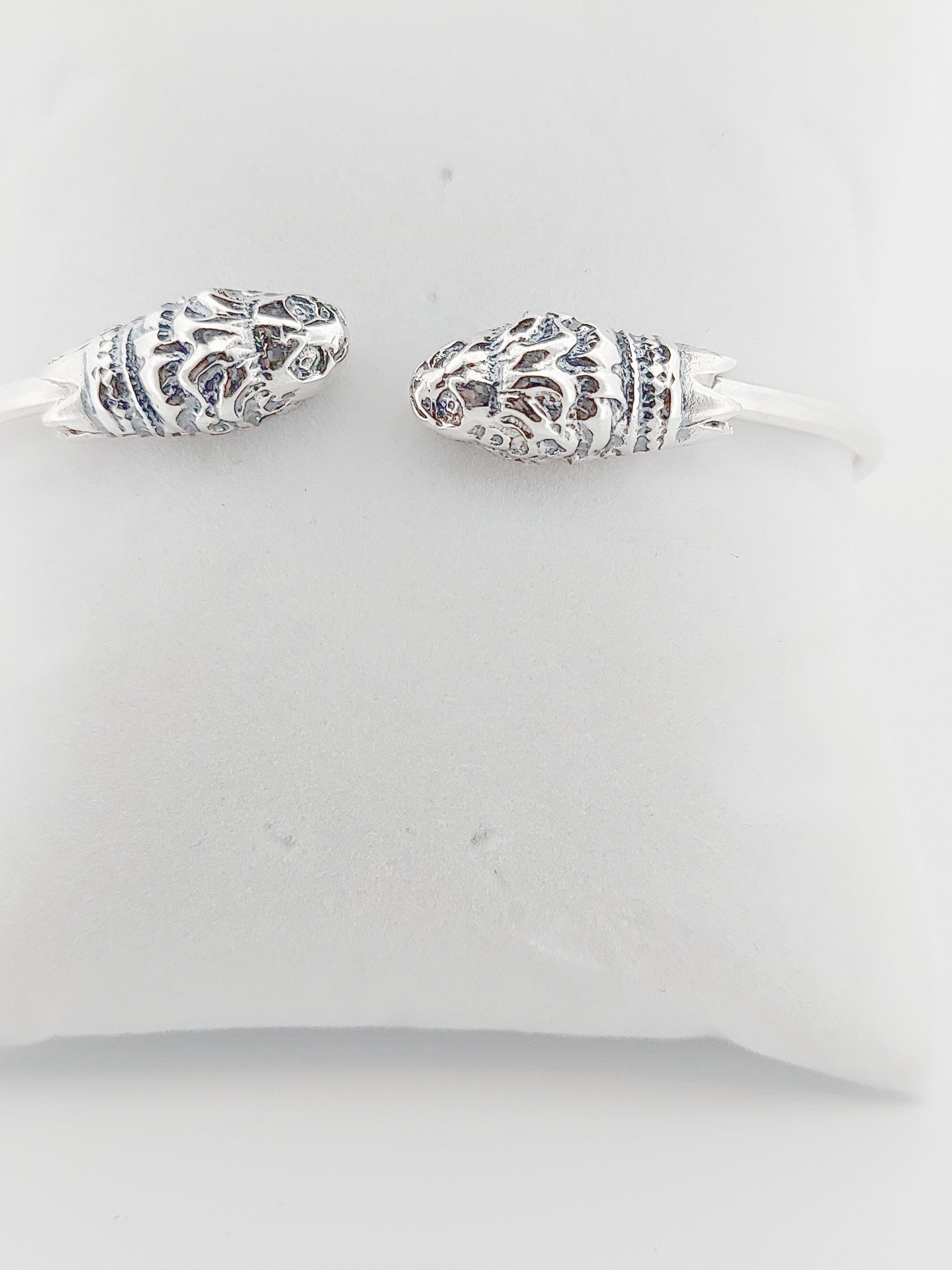 Double Lions Heads Cuff Bracelet Silver 925, Unisex Ancient Greek Mythology Symbol Bangle