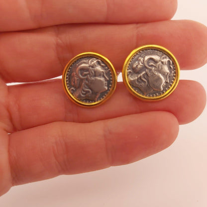 Alexander the Great Coin Cufflinks, Silver and Gold Plated, Greek Historical Design, Greek Coin Cufflinks, Antique Cufflinks,Men's Cufflinks
