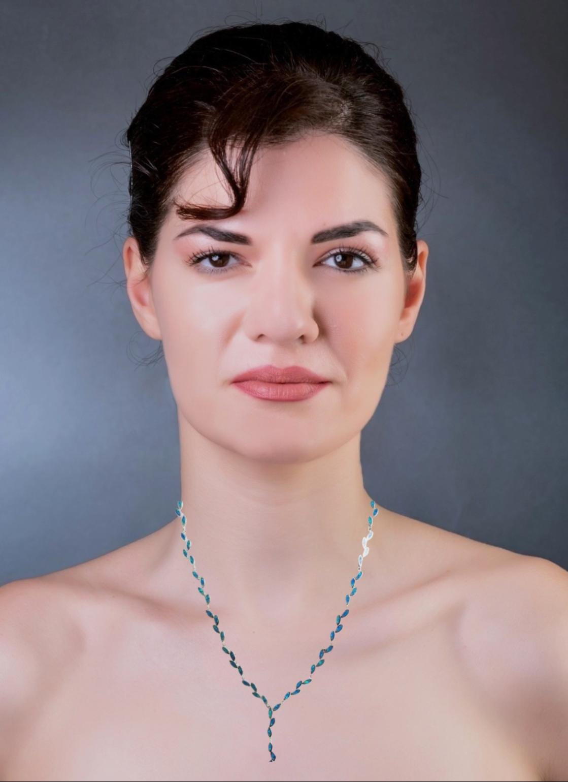 Blue Opal Olive Leaf Necklace: Sterling Silver Greek Jewelry