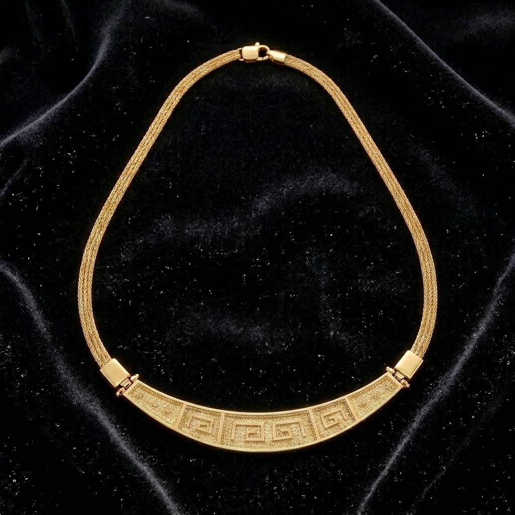 Gold Plated Necklace – Greek Key Jewelry with Byzantine Chain & Layered Gold Chains