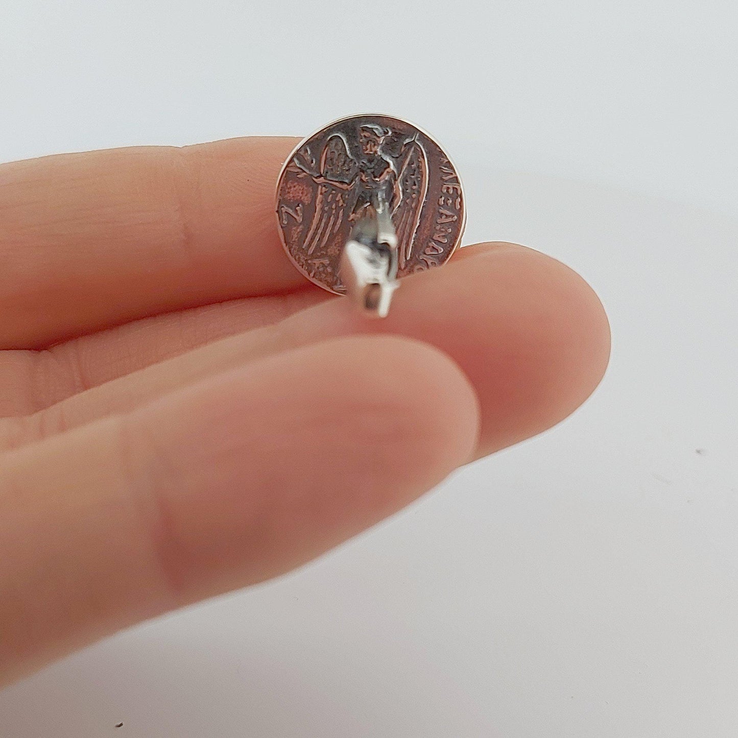 Sterling Silver 925 Ancient Greek Athena Coin Cufflinks, Round, Men's