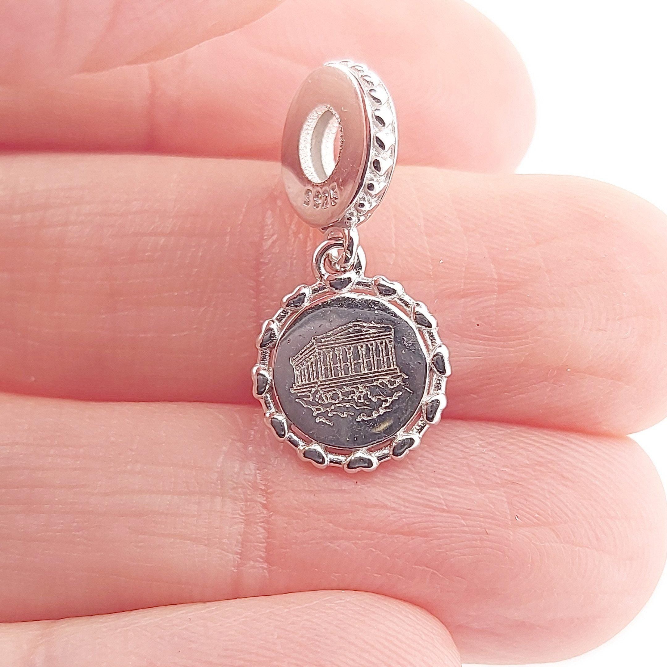 Greek Temple Parthenon Acropolis, Silver Charm for Bracelet, Fits Pandora Bracelets