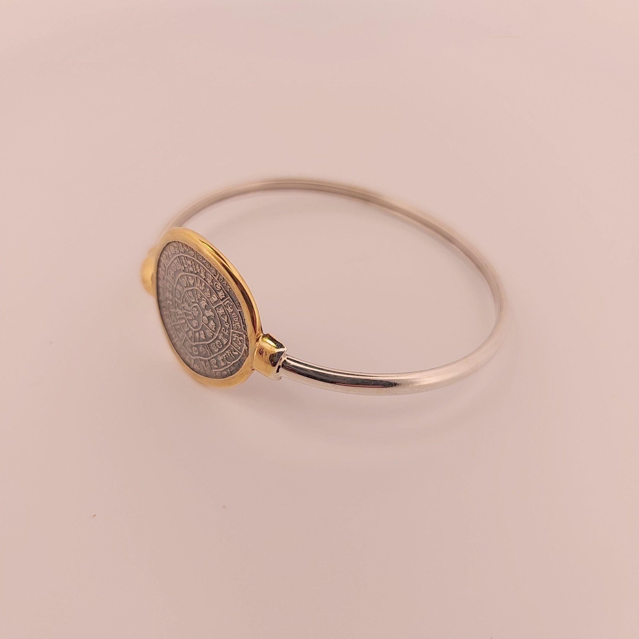 Gold-Plated Phaistos Disc Bracelet: Sterling Silver Ancient Minoan Jewelry