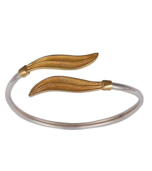 Gold Plated Olive Leaf Bangle Bracelet: Greek Inspired Design