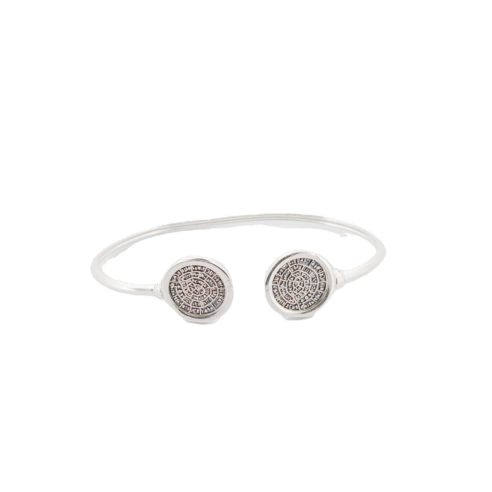 Sterling Silver Disc of Phaistos Cuff Bracelet: Ancient Greek Medallion