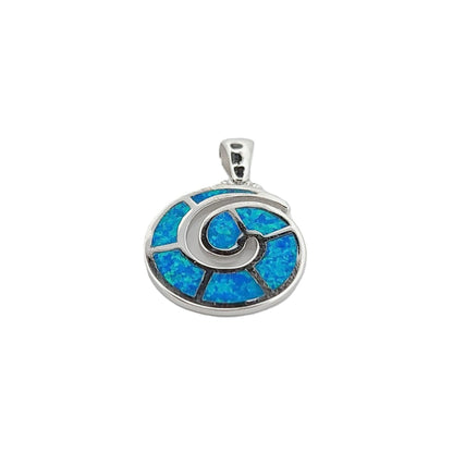 Sterling Silver Greek Key Pendant: Blue Opal Meander Necklace