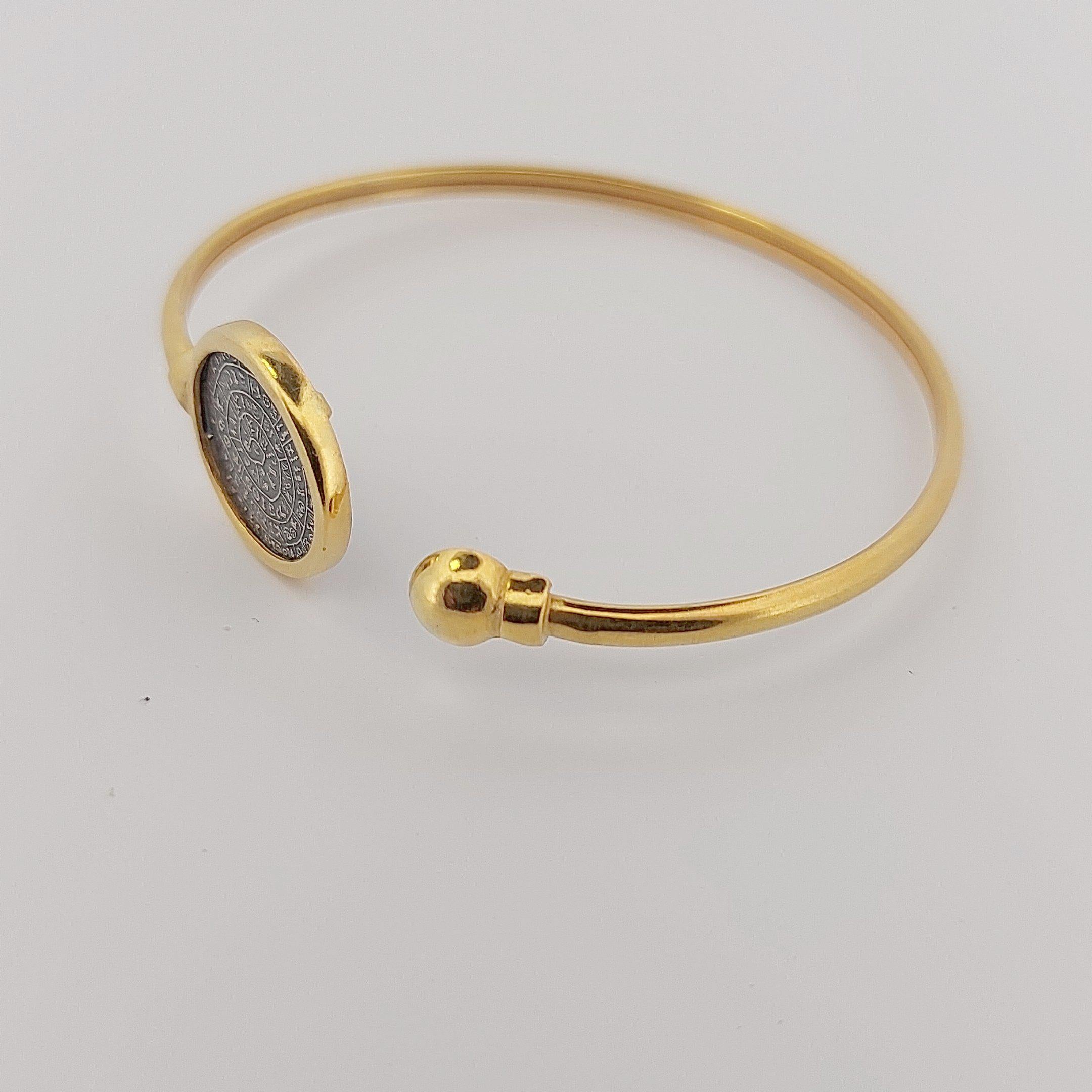 Gold Plated Phaistos Disc Bangle: Ancient Greek Minoan Design