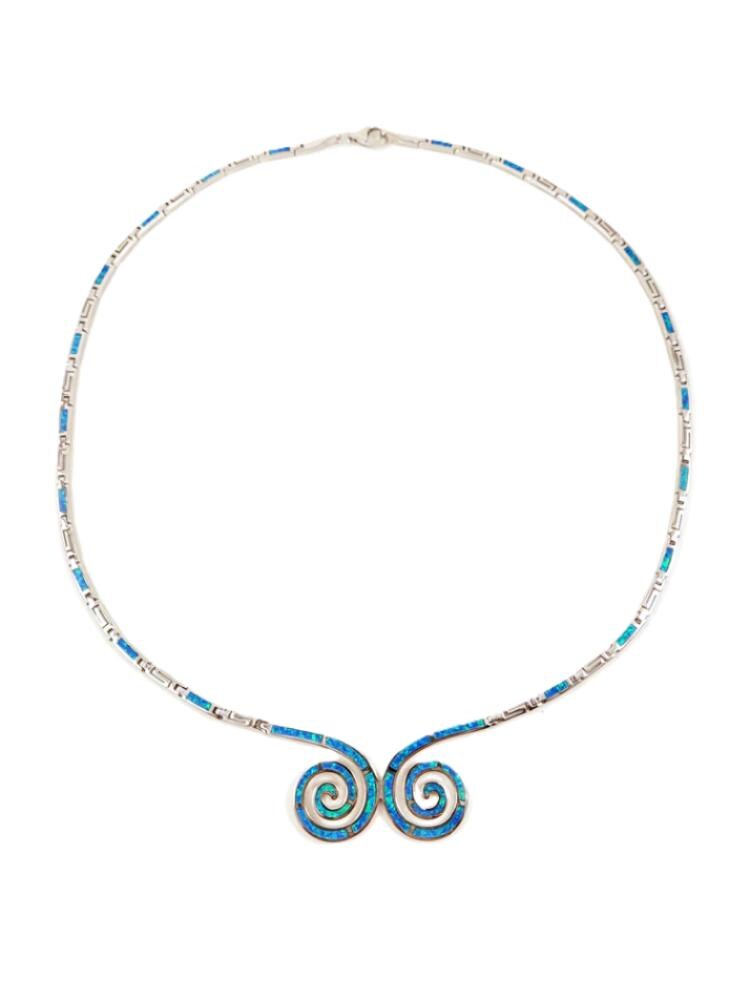 Blue Opal Double Spiral Necklace, Greek Key Meander Design