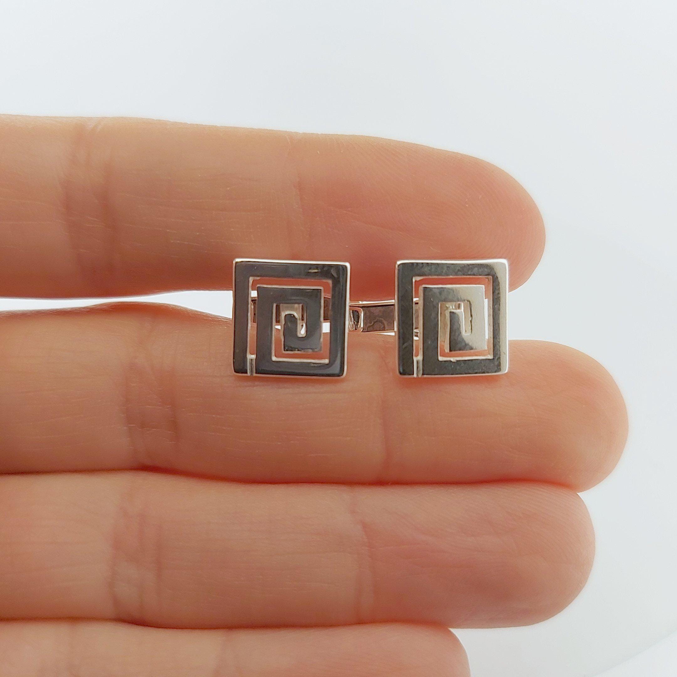Greek Key Sterling Silver Cufflinks: Square Meander Design
