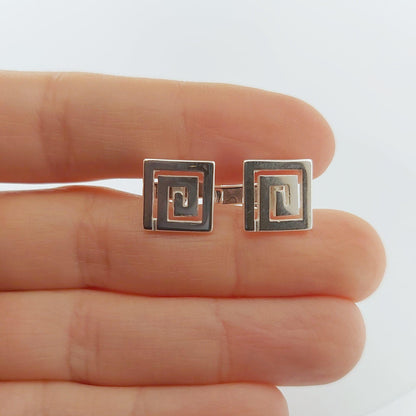 Greek Key Sterling Silver Cufflinks: Square Meander Design