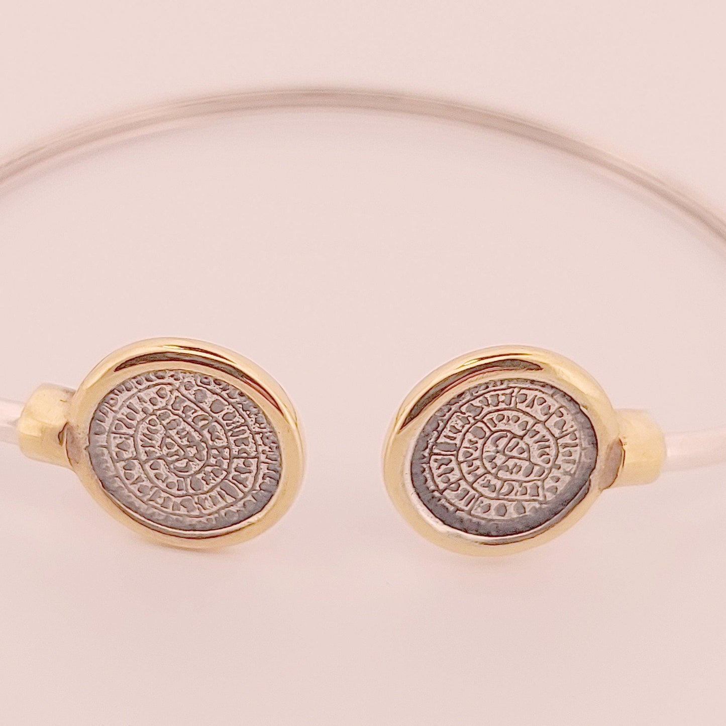 Phaistos Disc Bracelet: Sterling Silver & Gold-Plated Minoan Bangle