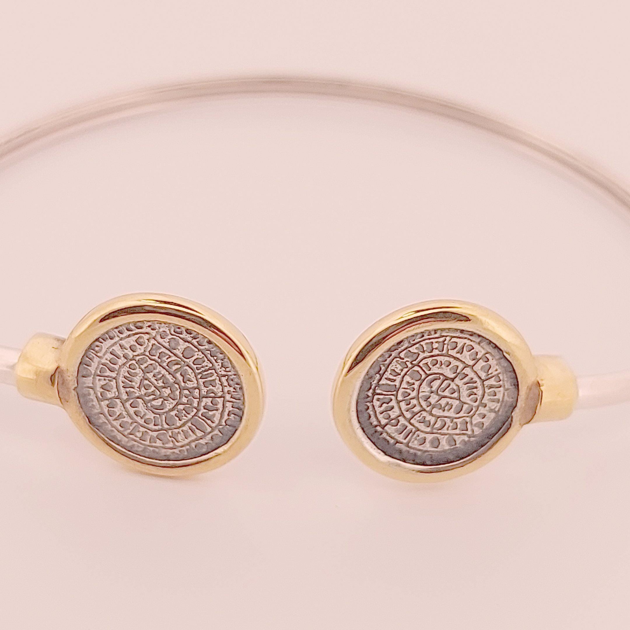 Phaistos Disc Bracelet: Sterling Silver & Gold-Plated Minoan Bangle