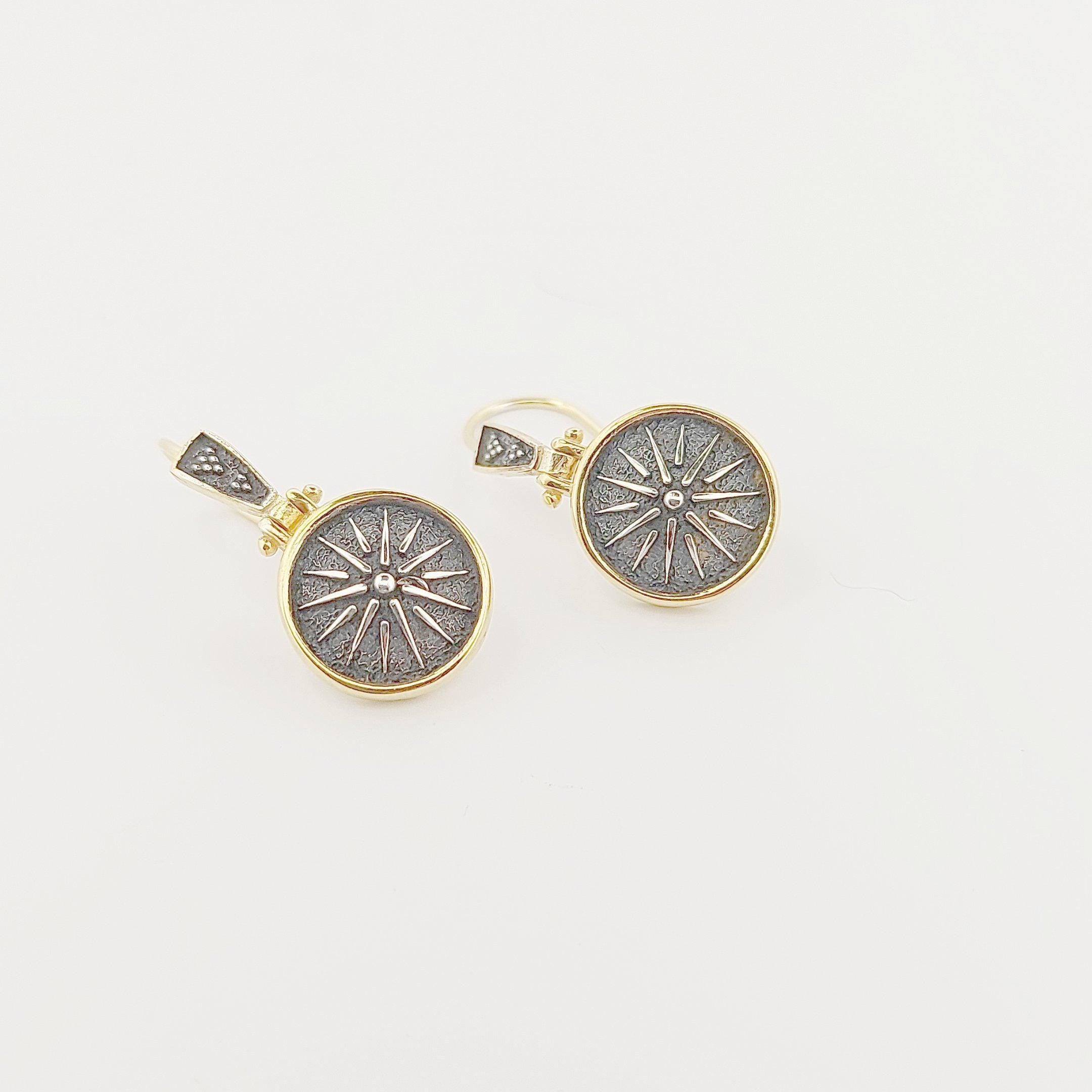 Macedonian Star Dangle Earrings, Silver Gold Plated, Vergina Sun Design, Ancient Greek Style