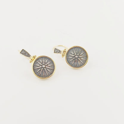Macedonian Star Dangle Earrings, Silver Gold Plated, Vergina Sun Design, Ancient Greek Style