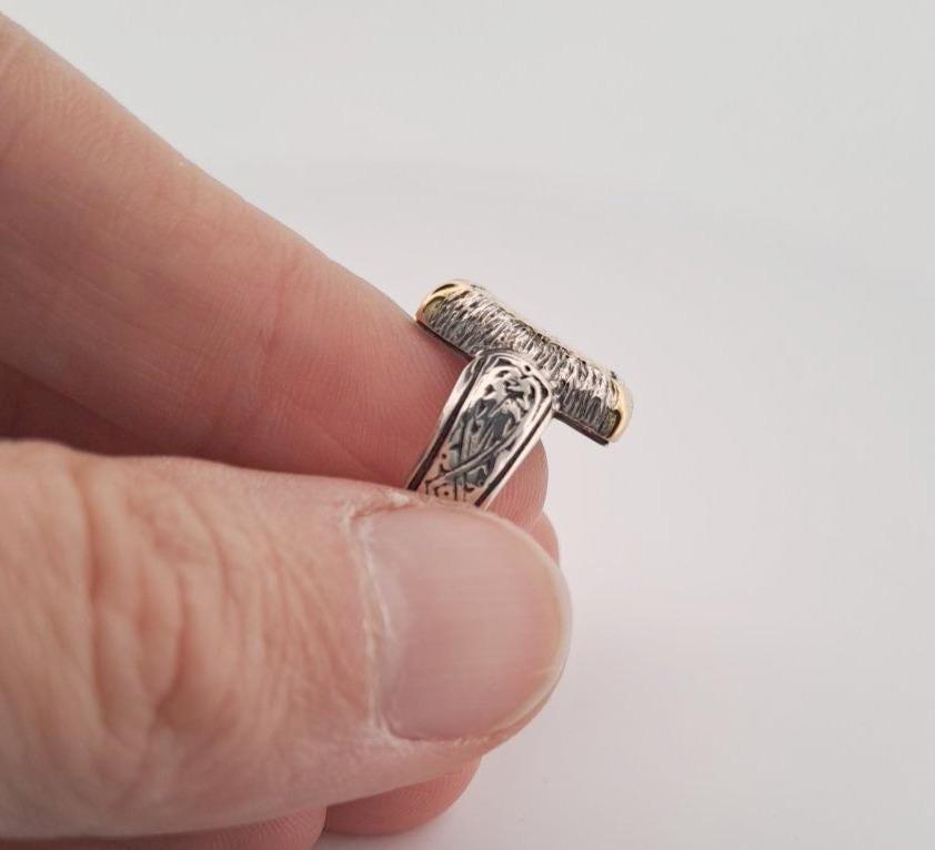 Byzantine Style Ring - Ornate Filigree Design Two Tone Square Face Band