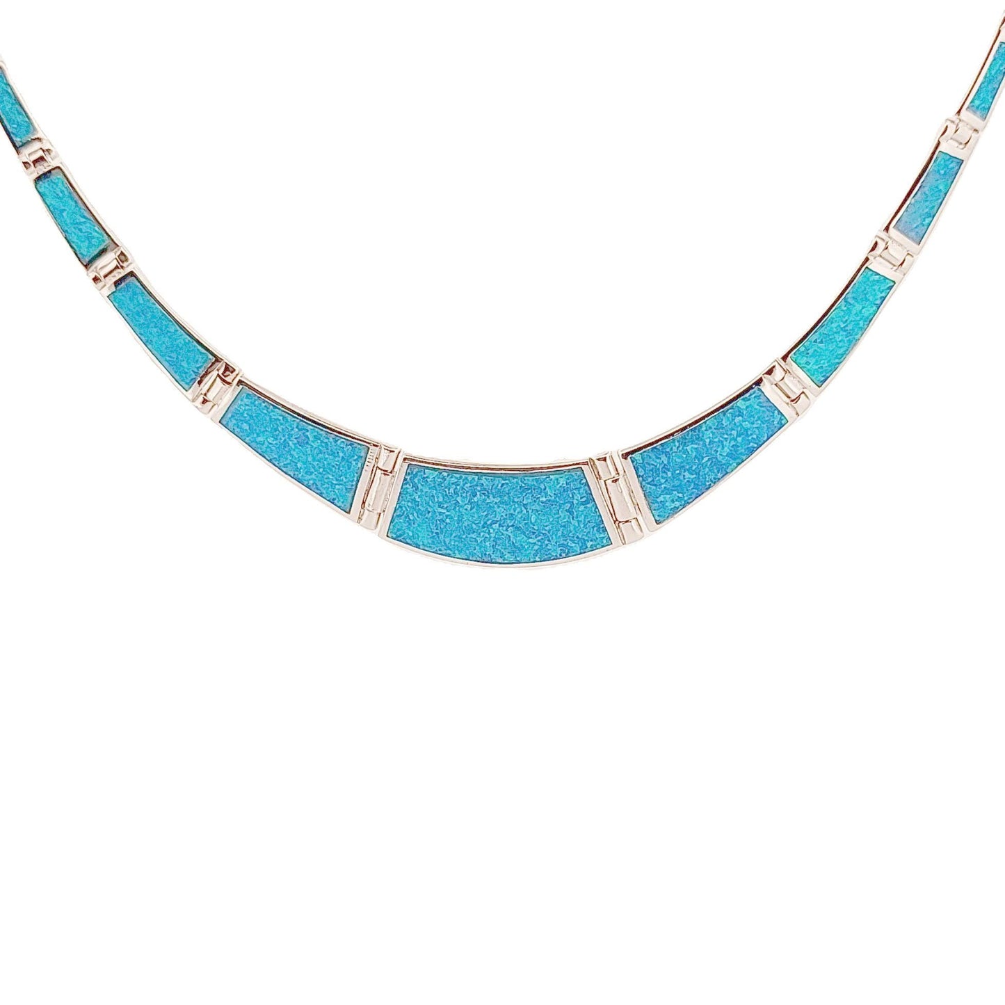 Sterling Silver Blue Opal Collar Necklace, Greek-Inspired Design