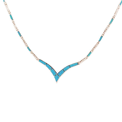 Sterling Silver 925 Blue Opal Necklace with Greek Key Meander Design