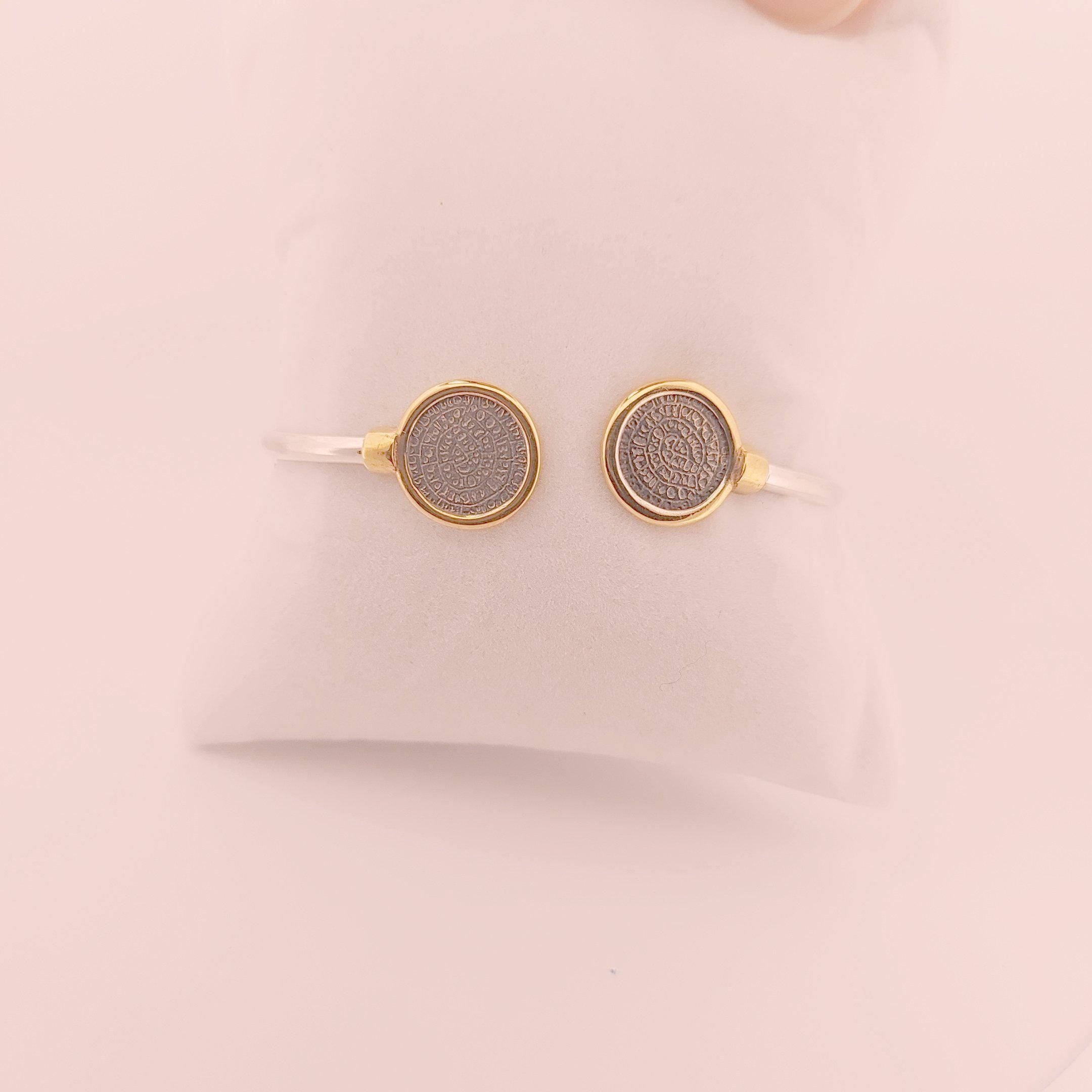 Phaistos Disc Bracelet: Sterling Silver & Gold-Plated Minoan Bangle