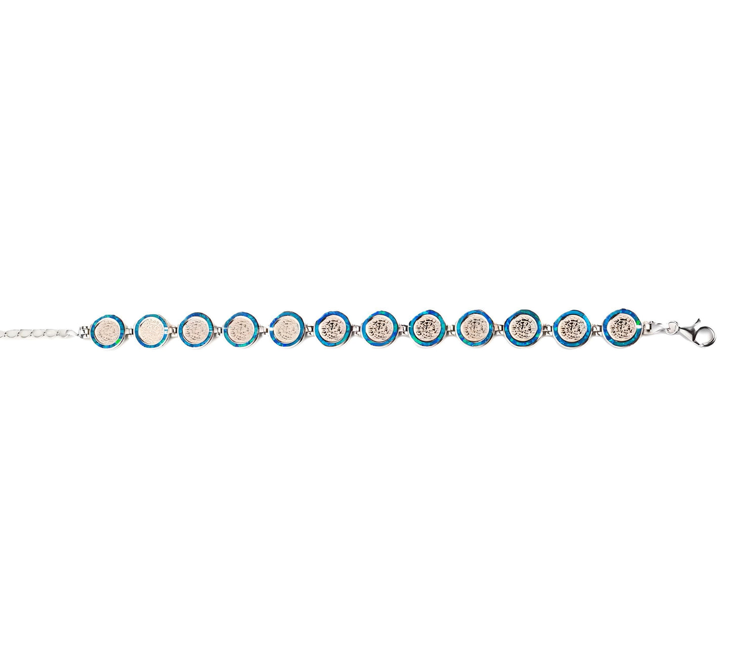 Sterling Silver Phaistos Disc Bracelet: Blue Opal Ancient Greek Jewelry