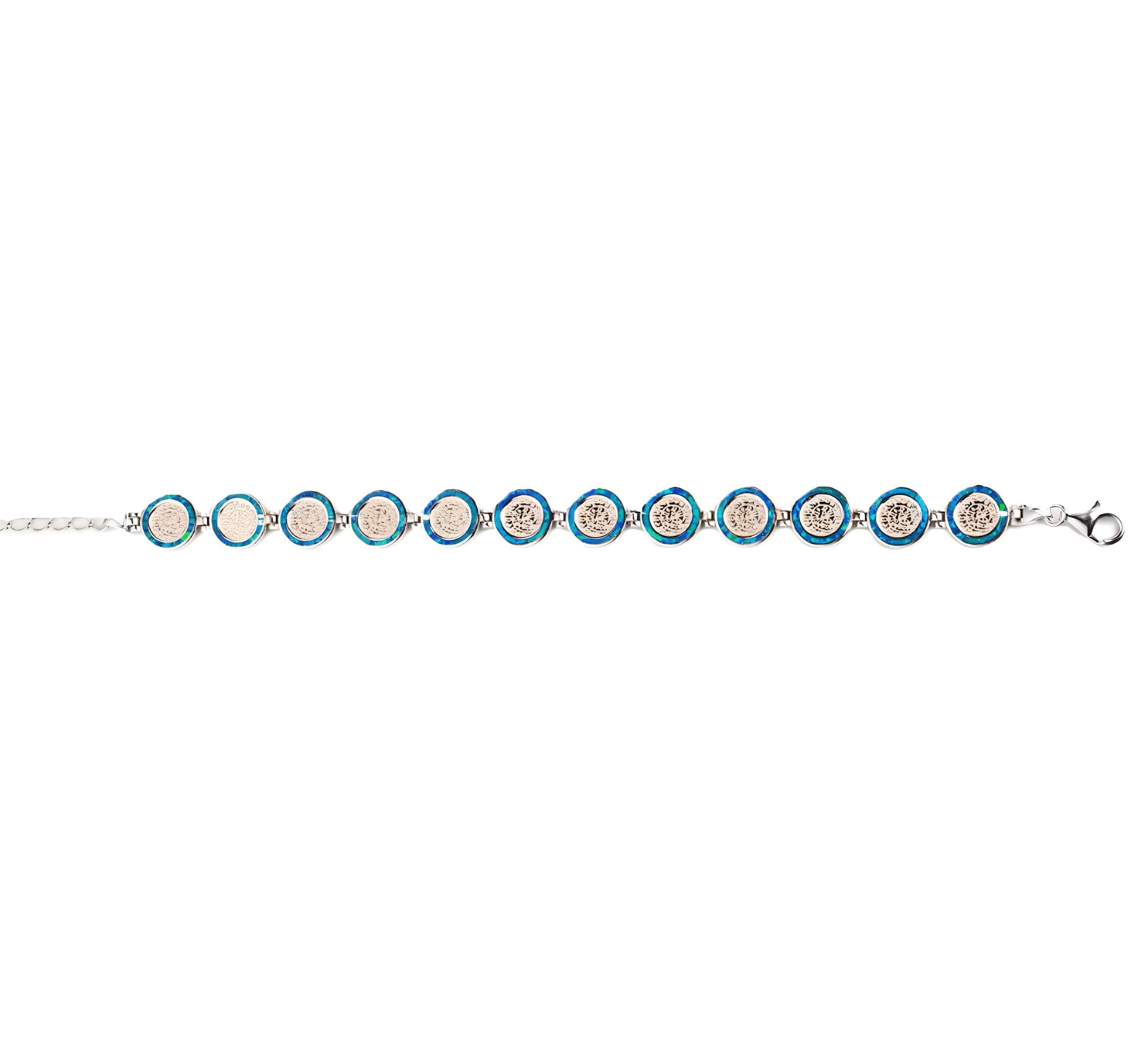 Sterling Silver Phaistos Disc Bracelet: Blue Opal Ancient Greek Jewelry