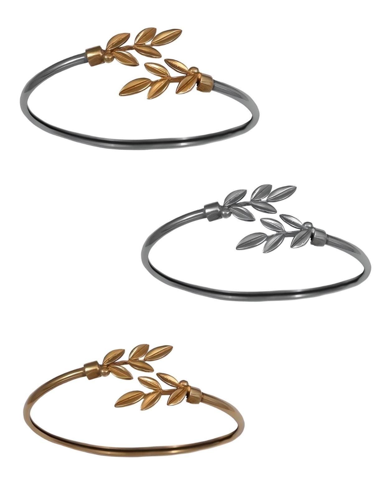 Olive Leaf Bracelet, Silver and Gold Plated Bangle, Greek Inspired Design, Leaf Motif