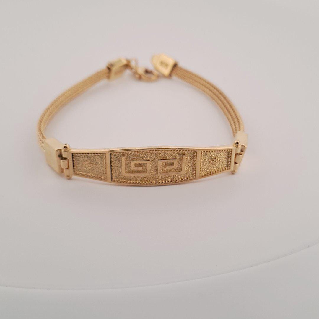 Gold Plated Bracelet – Sterling Silver Byzantine Woven Chain With Greek Key Motif