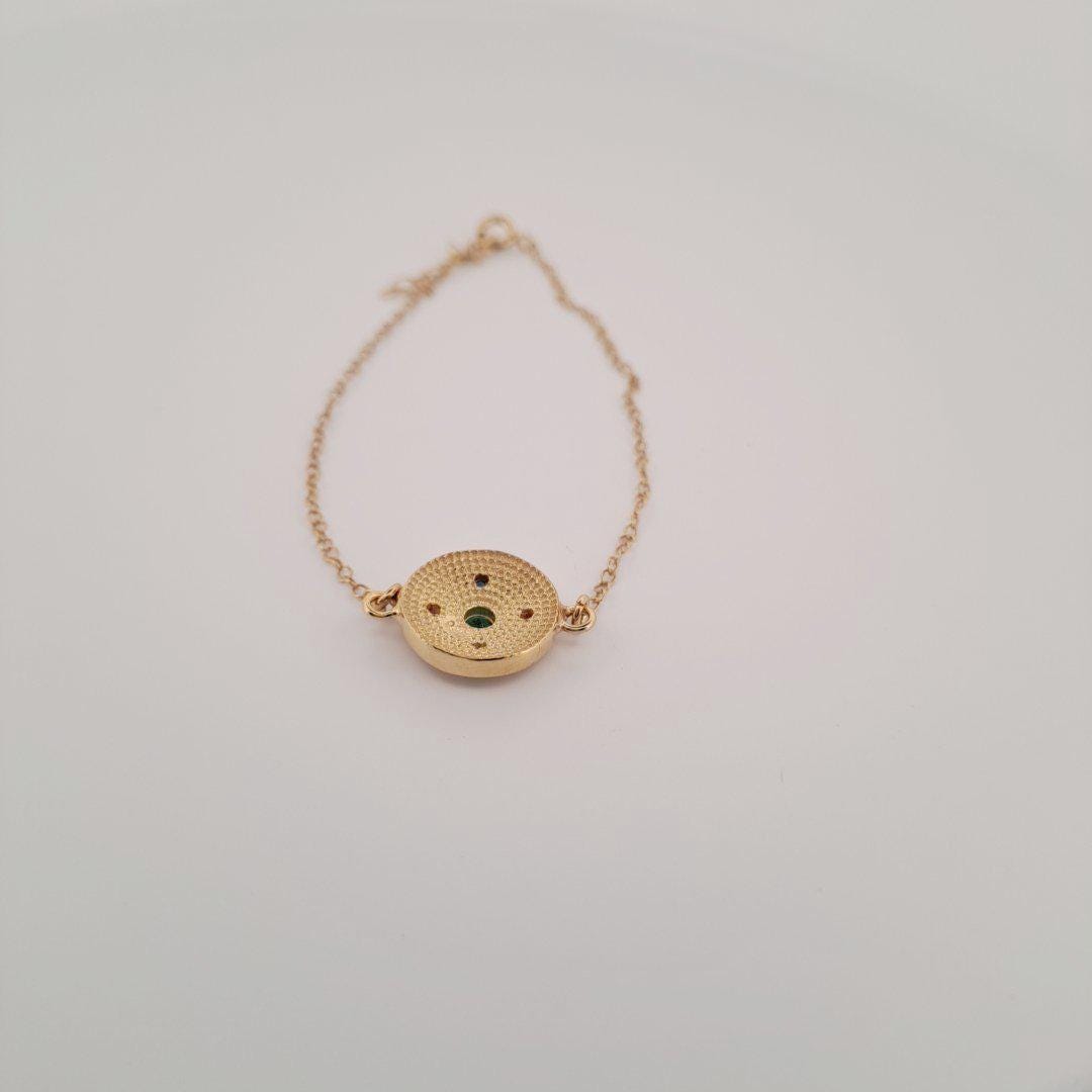 Gold Plated Bracelet – Byzantine Multicolor Gemstone Medallion With Adjustable Chain