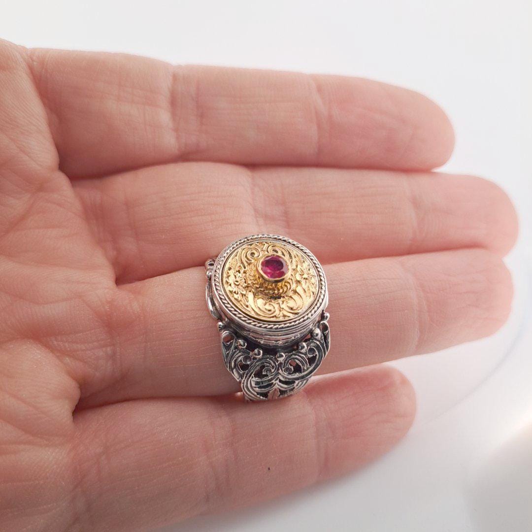 Byzantine Statement Ring – Gold Plated Ruby Gemstone Sterling Silver Band