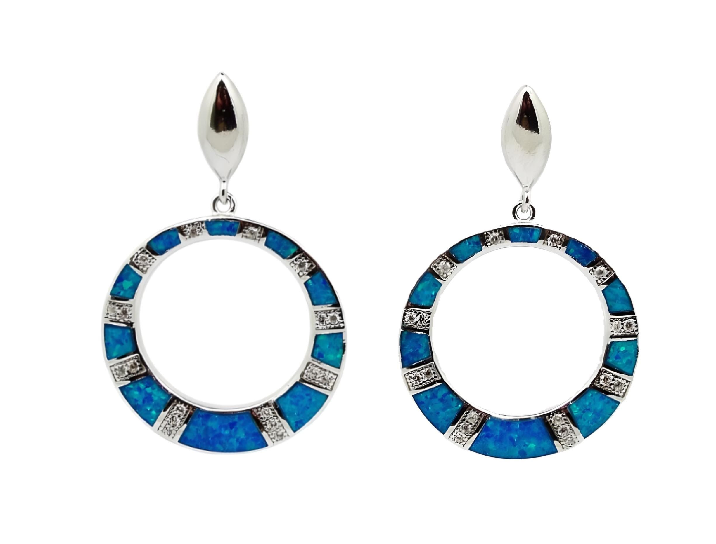 Blue Opal Sterling Silver Dangle Earrings: Greek Artisan Jewelry