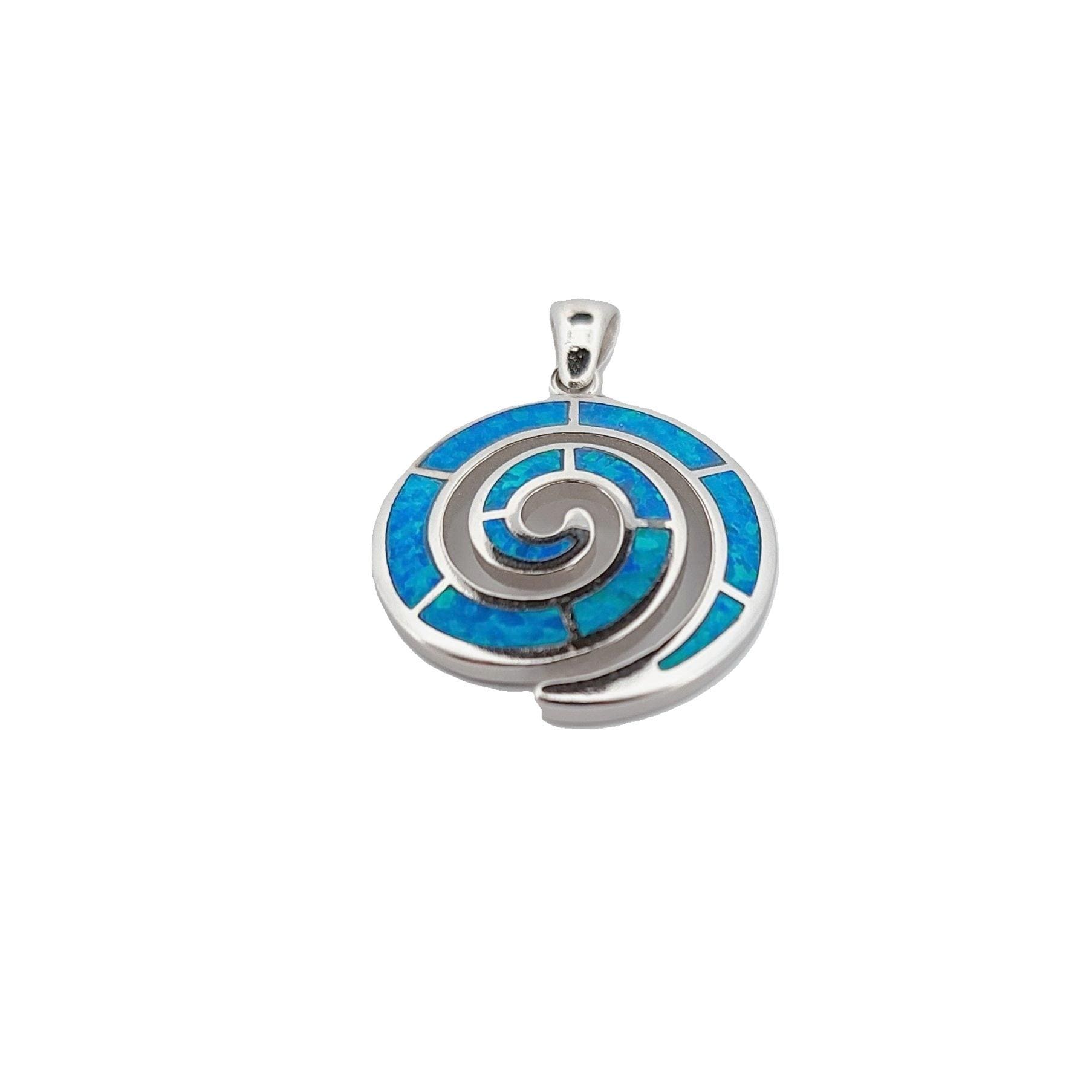 Sterling Silver Blue Opal Spiral Pendant: Greek Key Design