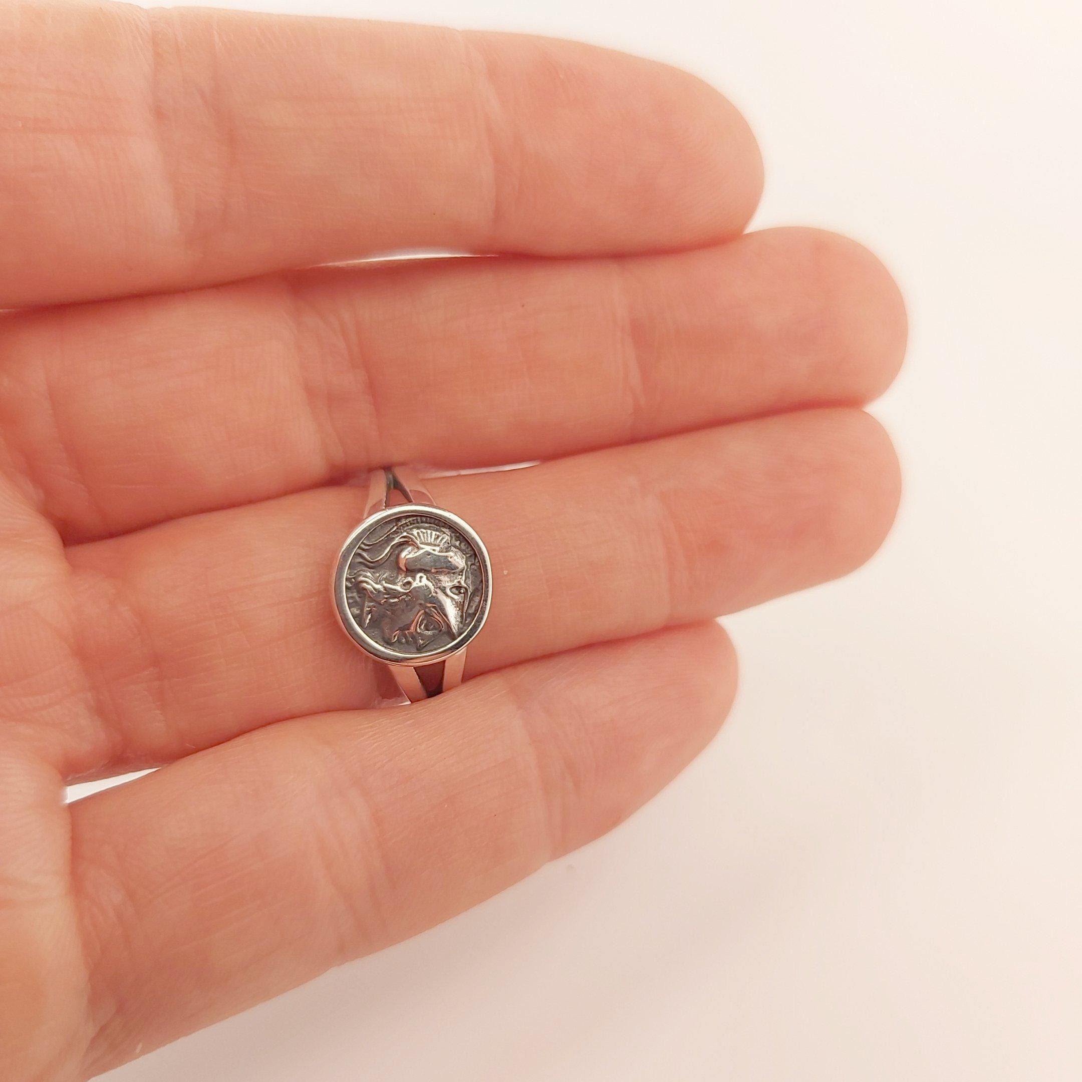 Goddess Athena Signet Ring, Sterling Silver, Greek Mythology Design