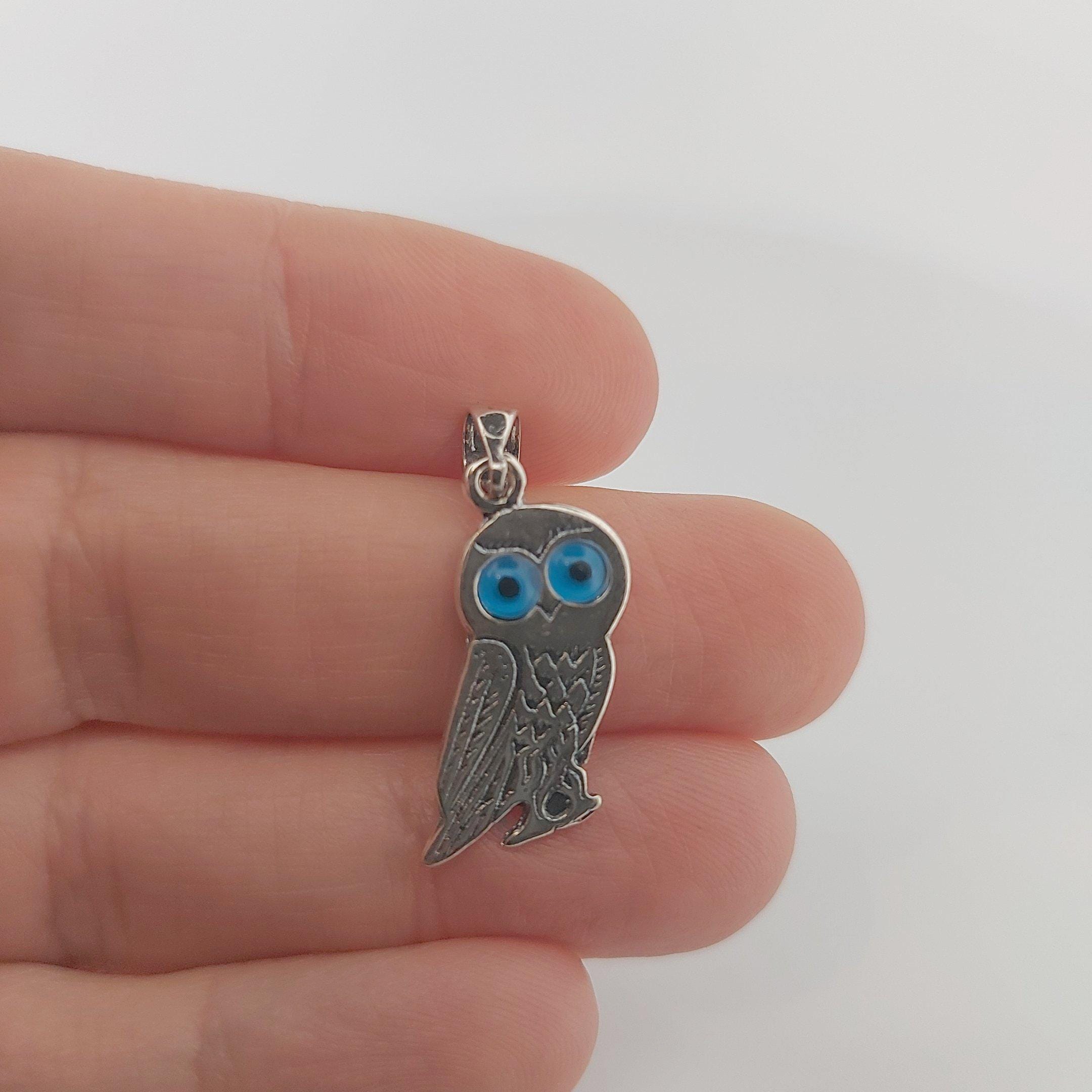 Sterling Silver Greek Owl Pendant: Athena Symbol, Evil Eye