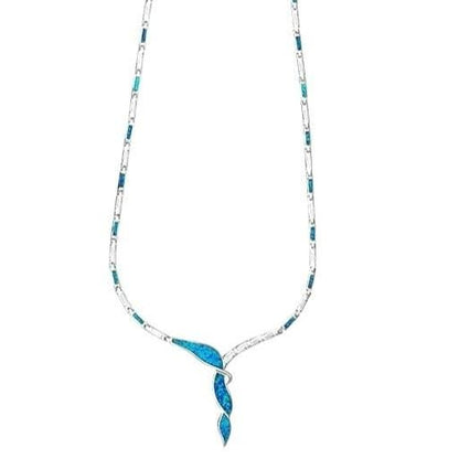 Silver Blue Opal Greek Key Necklace, Meander Design