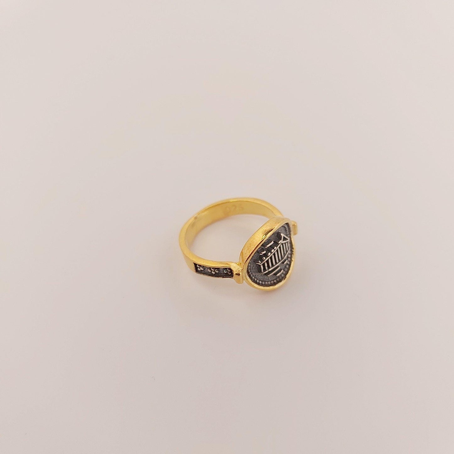 Parthenon Temple Ring, Silver Gold Plated, Acropolis Design, Statement Ring