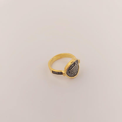 Parthenon Temple Ring, Silver Gold Plated, Acropolis Design, Statement Ring