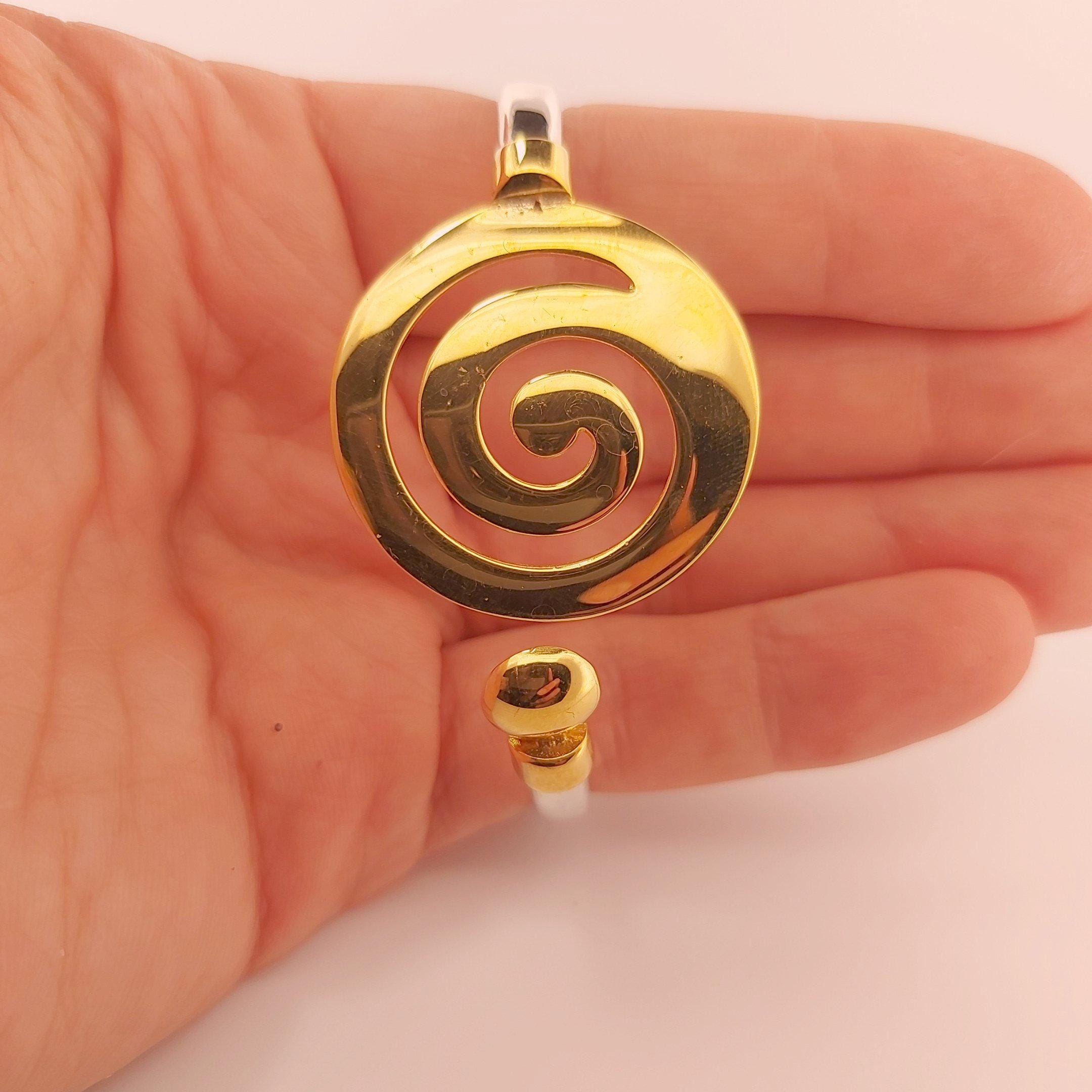 Gold Plated Spiral Bangle Bracelet: Greek Key Meander Design