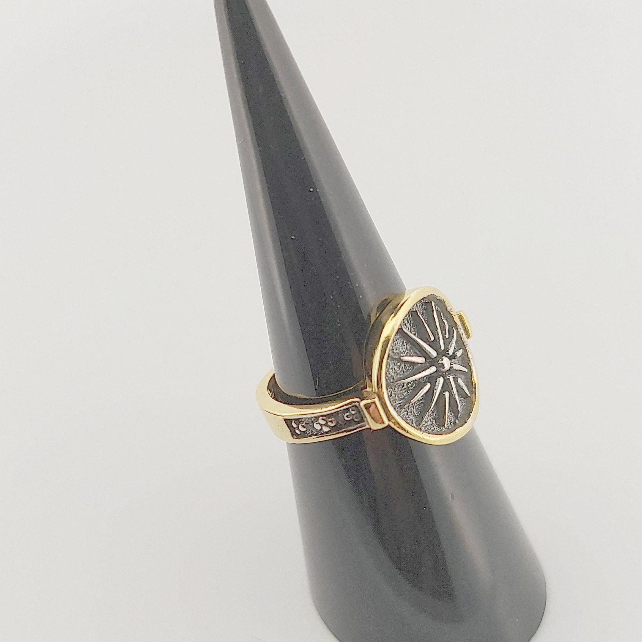 Macedonian Star Signet Ring, Silver Gold Plated, Greek Motif Design