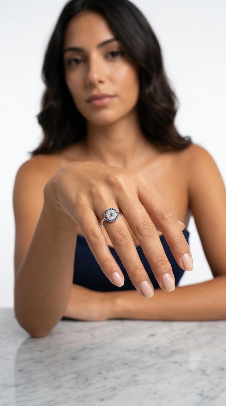 Evil Eye Ring Silver 925 With Zircon Pavé - Minimalist Protective Circle Design
