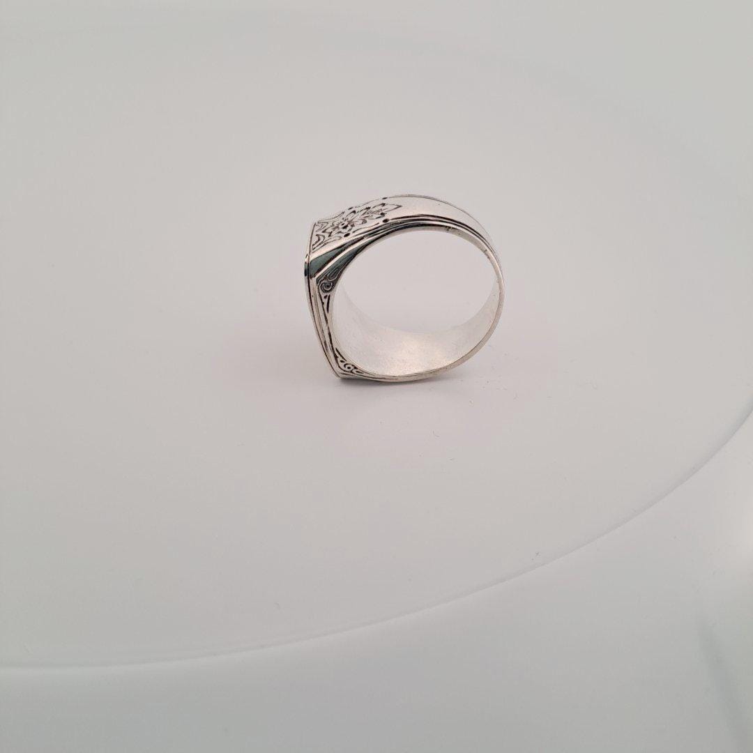 Byzantine Silver Ring – Gold Plated Band With Ornate Cross And Scrollwork Design