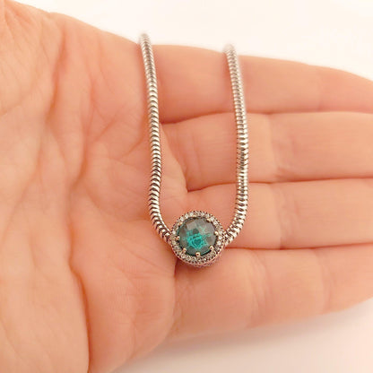Zircon Silver Charm Bead, Greek Design Bracelet, Turquoise Crystal. Sterling Silver