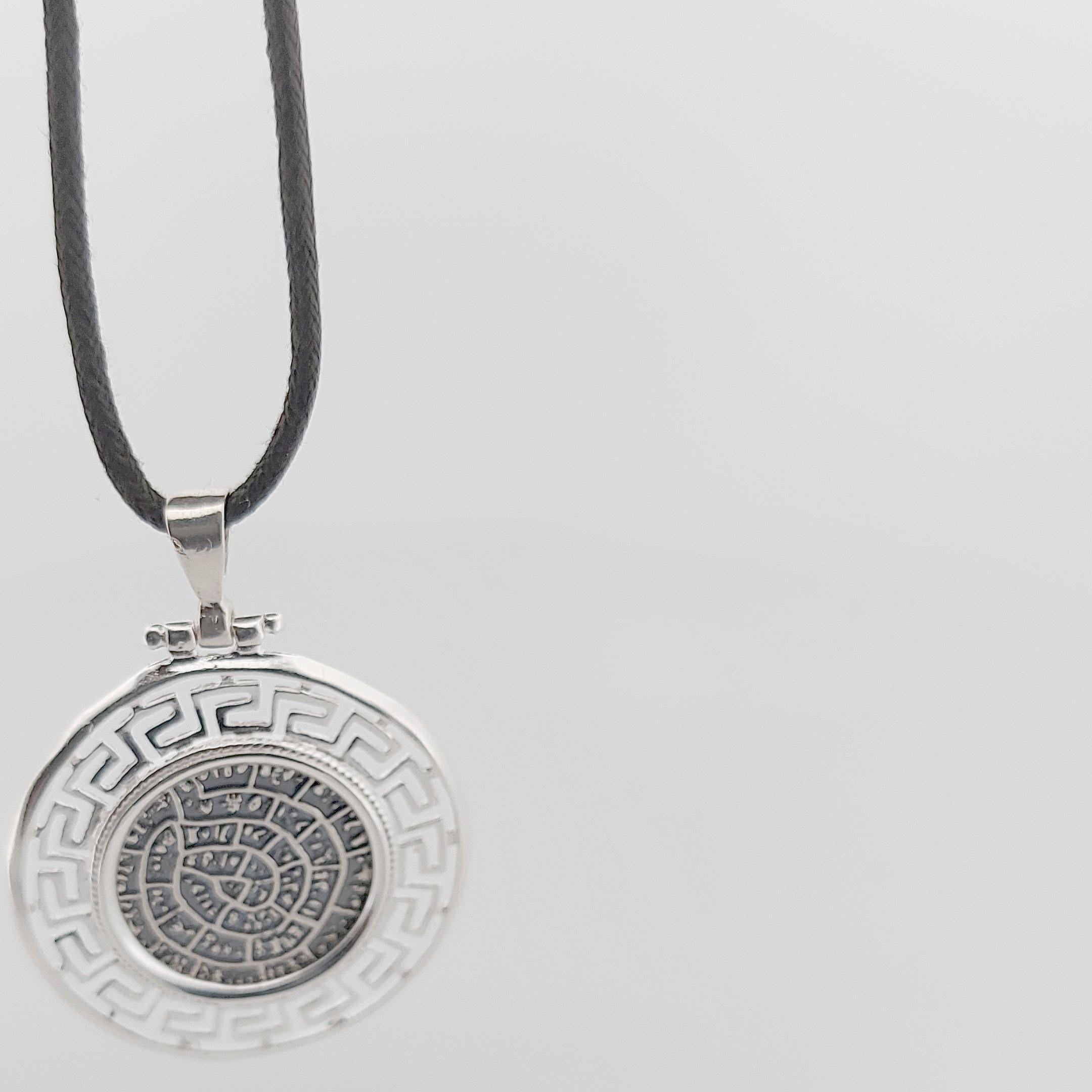 Sterling Silver Phaistos Disc Necklace: Ancient Minoan Symbol