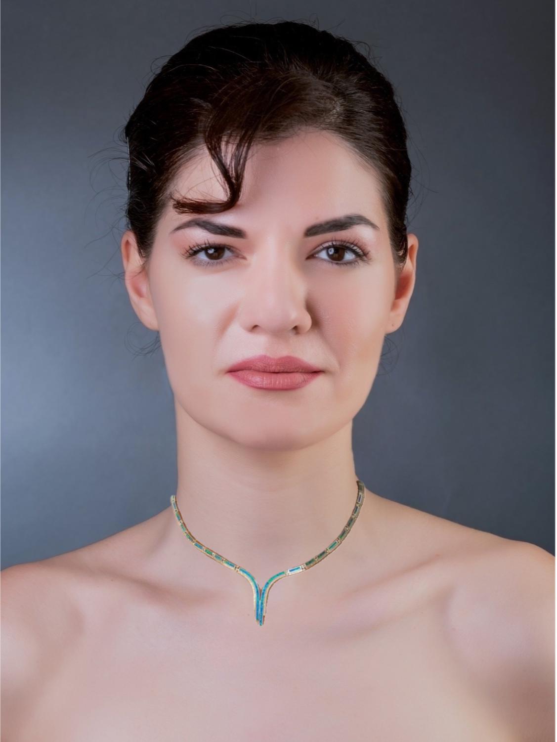 Blue Opal Silver Statement Necklace, Greek Designer Jewelry