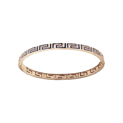 Blue Opal Silver Bracelet, Greek Key Design, Meander Motif Bangle