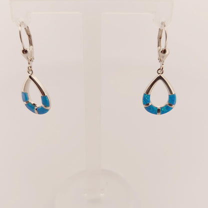 Blue Opal Sterling Silver Drop Earrings: Greek Style Dangle